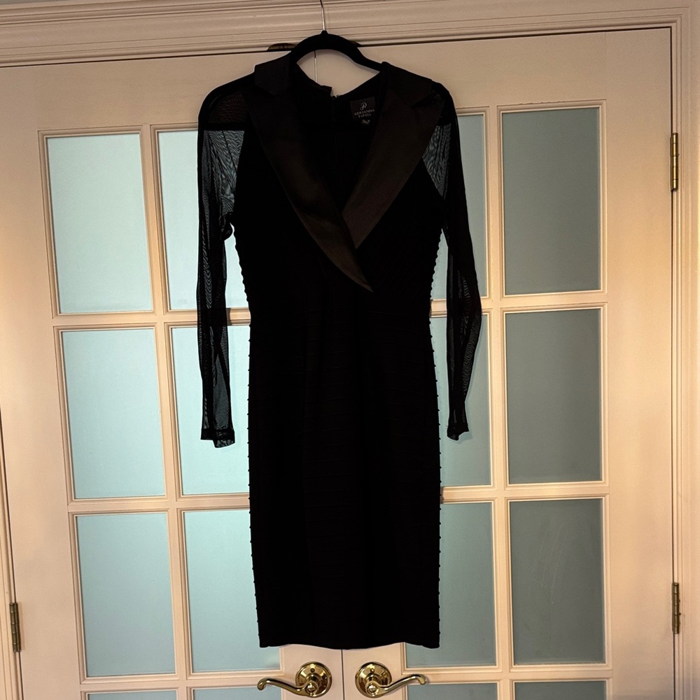 Adrianna Papell Black Sheer Sleeve Cocktail Dress